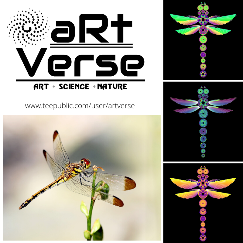Mandala Dragonflies, aRtVerse, Teepublic, data art, math art, code art, data science, data analytics, R programming, dragonfly, data nerd, fashion